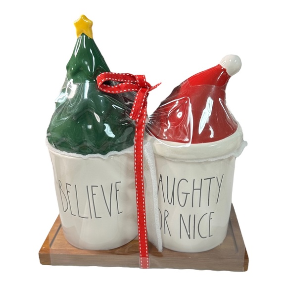 Rae Dunn "BELIEVE" & "NAUGHT OR NICE" Mini Canister Set - Picture 1 of 1